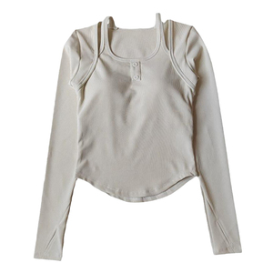 瑜伽服女固定胸垫运动长袖透气速干修身显瘦聚拢跑步训练健身上衣