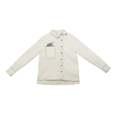 咖沫原创新款小众趣味小衫女精致刺绣天鹅衬衫无性别复古上衣情侣