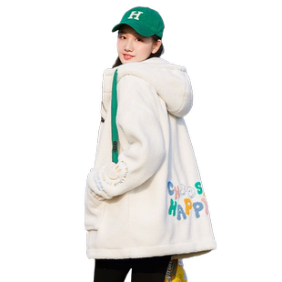 初中生羊羔毛绒外套少女休闲冬装新品韩版大童高中生加厚摇粒绒