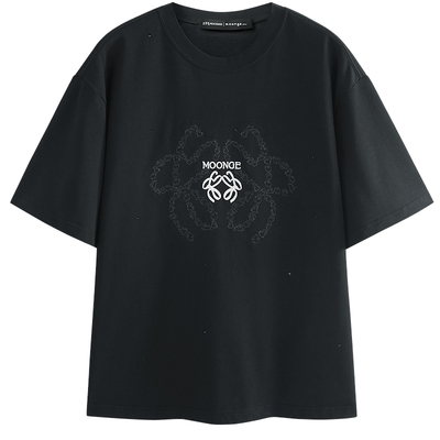 【潦草小狗联名】太平鸟男装 休闲T恤夏季时尚舒适潮流黑色T恤男