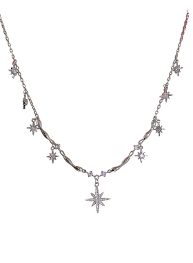 八芒星吊坠项链女银色