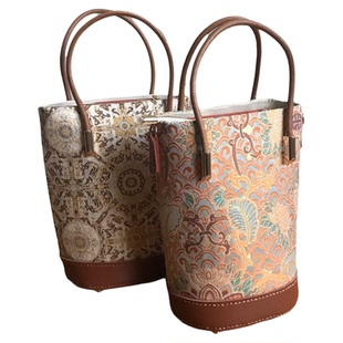 小椭圆水桶包钥钥手工自制材料包宋锦包包diy材料包新中式国风