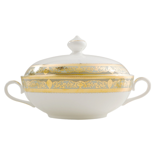 立体浮雕金欧式大汤锅带盖汤碗汤盆骨瓷盛汤品锅汤盆会所轻奢重金