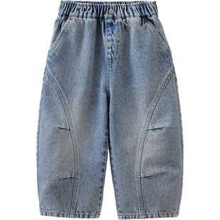 马克珍妮挺括有型男女童牛仔弯刀裤宝宝裤子2026年春装新款560035