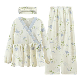 带胸垫空气棉月子服夏季薄款产后纯棉产妇哺乳睡衣春秋冬孕妇套装