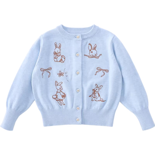 米米哈罗女童针织开衫春装2026新款洋气儿童薄款毛衣外套女孩上衣