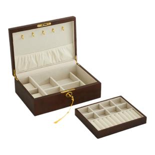 实木带锁首饰盒高档精致多层手饰品收纳盒黄金项链戒指耳钉珠宝盒