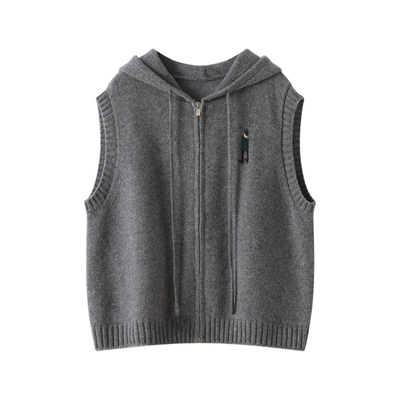 连帽拉链羊绒开衫马甲女宽松外穿