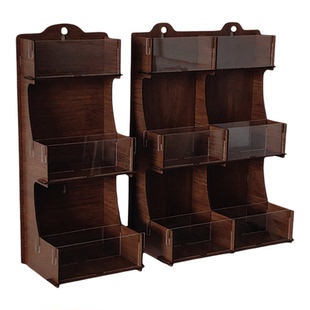 胡桃色木质多格置物架桌面收纳盒壁挂整理化妆品多功能拼接展示架