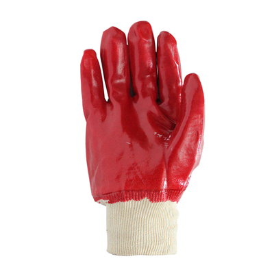 棉衬手套7134A红色PVC全浸防油防水耐酸碱防化建筑车间工厂专用