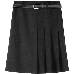 LAGOGO通勤灰色百褶裙半身裙女拉谷谷2025秋冬新款学院风短款裙子