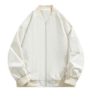 男士休闲外套春秋款美式潮流飞行夹克米白防风防水拉链薄款棒球服