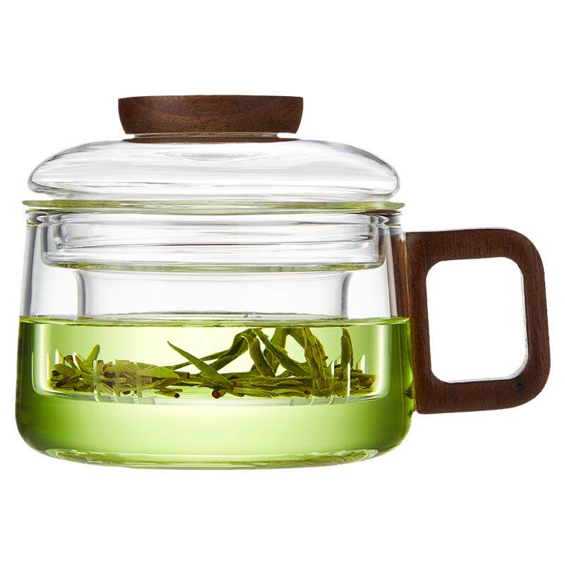 美斯尼玻璃杯家用耐高温泡茶杯茶水分离带盖花茶杯办公室喝茶杯子