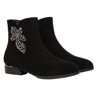 真皮2025新款秋冬单靴磨砂中跟短靴女软底低跟软底棉鞋粗跟靴子女