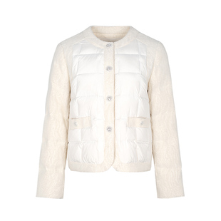 郁香菲短款圆领羽绒服女冬季通勤时尚拼接保暖鸭绒单排扣直筒外套