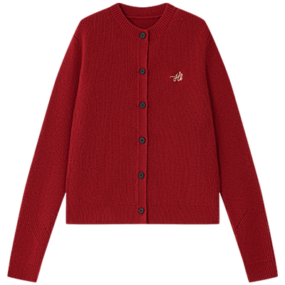 HaloLuu红色毛衣开衫韩系氛围感