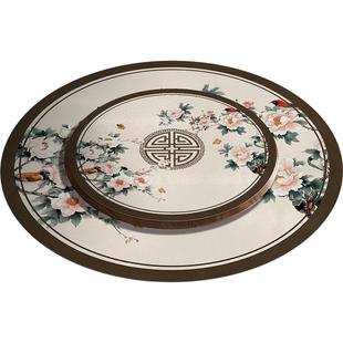 中式圆桌垫皮革双层圆桌桌布免洗防水防油实木圆桌桌垫圆形餐桌垫