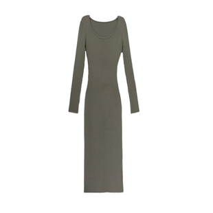 Louis Helin经典延续U领羊毛高弹修身包臀超长针织拖地毛衣裙