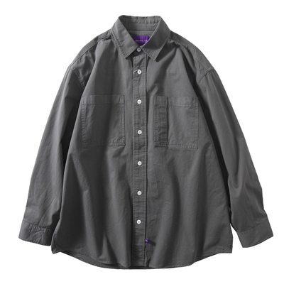 春翻领两袋纯棉宽松长袖工装衬衫