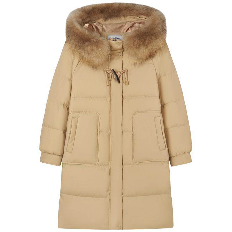 TeenieWeenie小熊奥莱秋冬季白色大毛领保暖中长款羽绒服外套女装