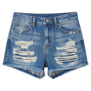 高腰款流苏破洞 牛仔短裤High-rise fringed ripped denim shorts