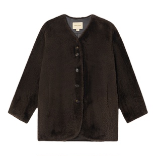 诗篇专选皮毛一体小三角V领羊毛革皮草外套2025冬款