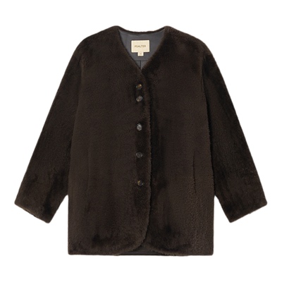 诗篇专选皮毛一体小三角V领羊毛革皮草外套2025冬季新款