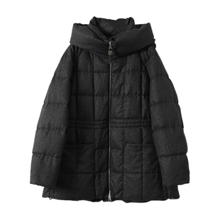 淘么淘 硬货难遇！真丝羊毛×90白鹅绒金丝收腰珠链连帽羽绒服女