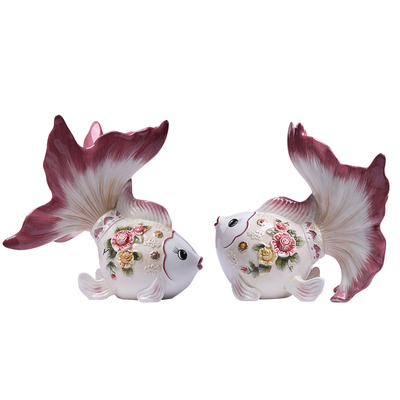 创意手工陶瓷金鱼摆件新房婚庆