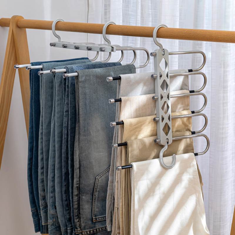 无痕伸缩折叠多功能多层挂架裤子收纳魔术家用裤裤架夹衣柜衣架裤