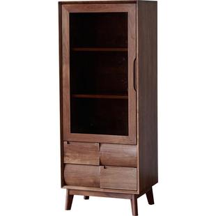 北美黑胡桃木酒柜客厅实木电视边柜钢琴键高柜2026新款靠墙展示柜