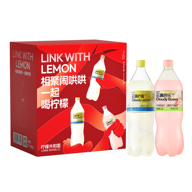 檸檬共和國(guó)云霧檸檬芭樂(lè)氣泡果汁飲料 清爽解膩汽水飲品大瓶1.25L