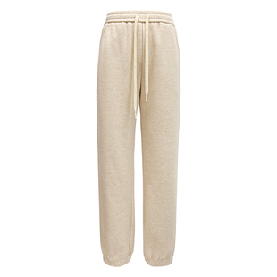 米色加绒裤子女2025新款秋冬高腰羊毛收口运动直筒卫裤宽松哈伦裤