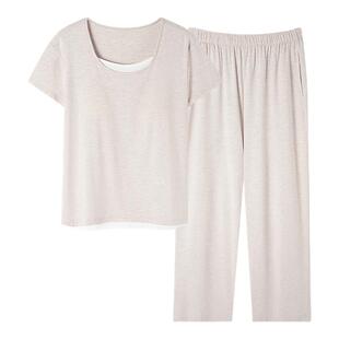 猫人凉感棉睡衣女款夏季冰丝带胸垫短袖长裤2026新夏天外穿家居服