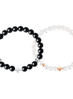 纯银十字架珍珠手链情侣款情人节