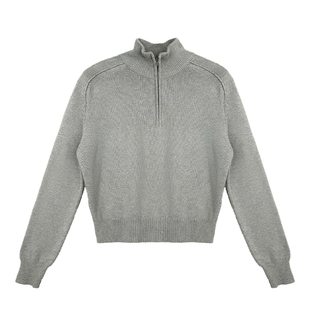 weave 静奢通行证 花灰色半高领慵懒休闲插肩短款宽松毛衣通勤