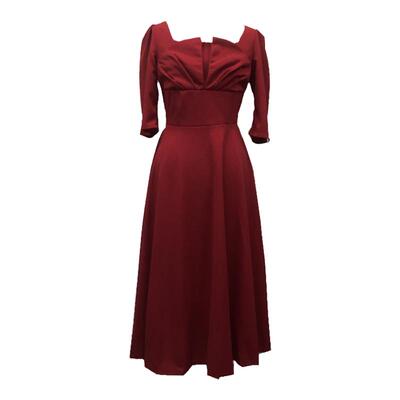 优雅方领五分袖A字裙中长款