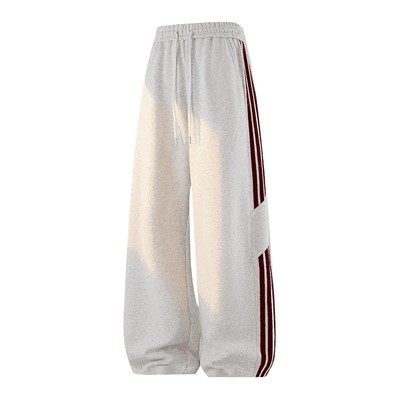 美式条纹2026休闲卫裤男士秋冬加绒新款户外运动直筒长裤子男