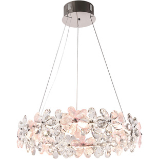 法式水晶花朵吊灯轻奢卧室主灯氛围感粉色透明灯具新款现代浪漫灯