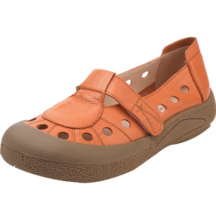 软牛皮春夏真皮包头平底凉鞋新复古舒适大码41女鞋子透气洞洞鞋42