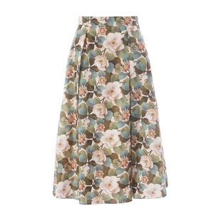 朗姿集团LIME莱茵LIBERTY玫瑰印花优雅棉质半裙25夏新款伞摆裙