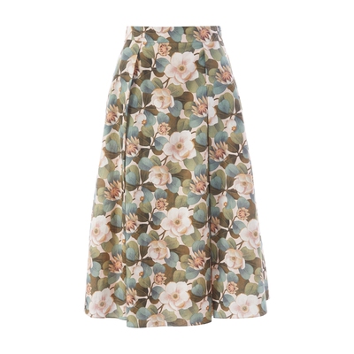 朗姿集团LIME莱茵LIBERTY玫瑰印花优雅棉质半裙25夏新款伞摆裙