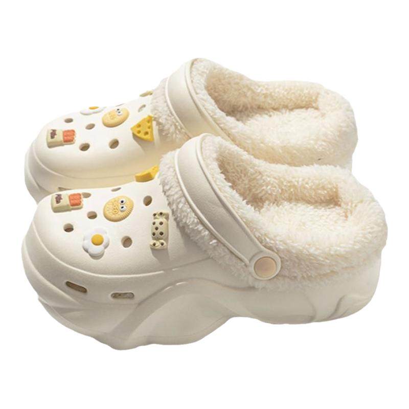 洞洞鞋女款冬季加绒内胆可拆卸室内家居保暖厚底增高棉拖鞋女外穿