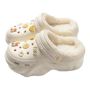 洞洞鞋女款冬季加绒内胆可拆卸室内家居保暖厚底增高棉拖鞋女外穿