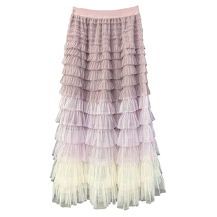 大N货！温柔到心尖尖上！渐变网纱蛋糕半身裙女  168965~ZY