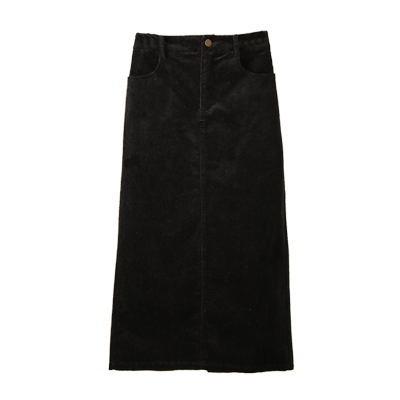 黑色灯芯绒半身裙秋冬高腰开叉