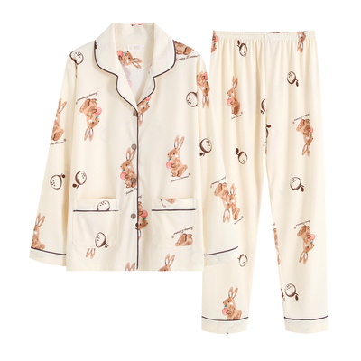 女士纯棉睡衣春秋季不起球卡通