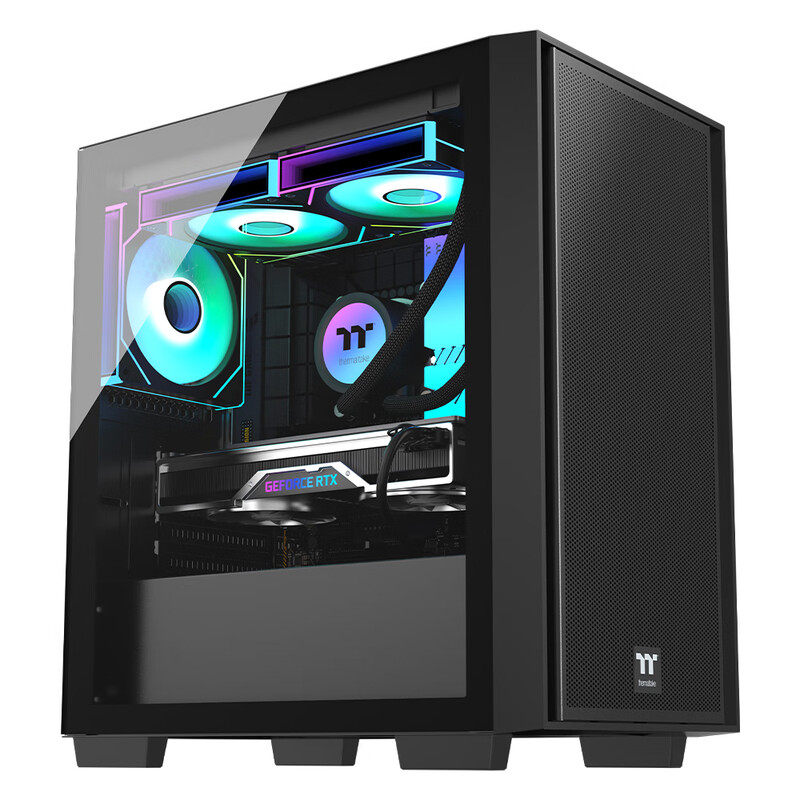 TT机箱启航者F4玻璃侧透240水冷MATX台式机电脑商务办公游戏机箱