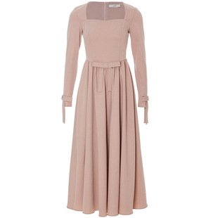 sincethen 法式粉色连衣裙冬季伴娘裙长袖长裙礼服穿搭裙子女秋冬