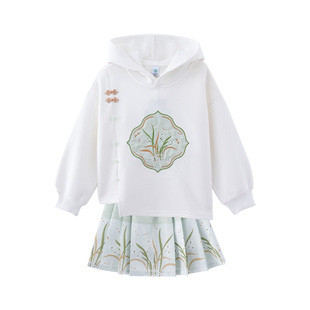 女童国风套装春装2026新款儿童洋气连帽卫衣马面百褶裙大童汉服风